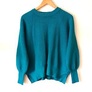 Anrabess Green Ribbed Drop Shoulder Viscose Blend Sweater